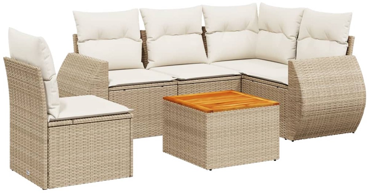 Poly rattan loungeset in beige met kussens voor buiten - The Living Store.
