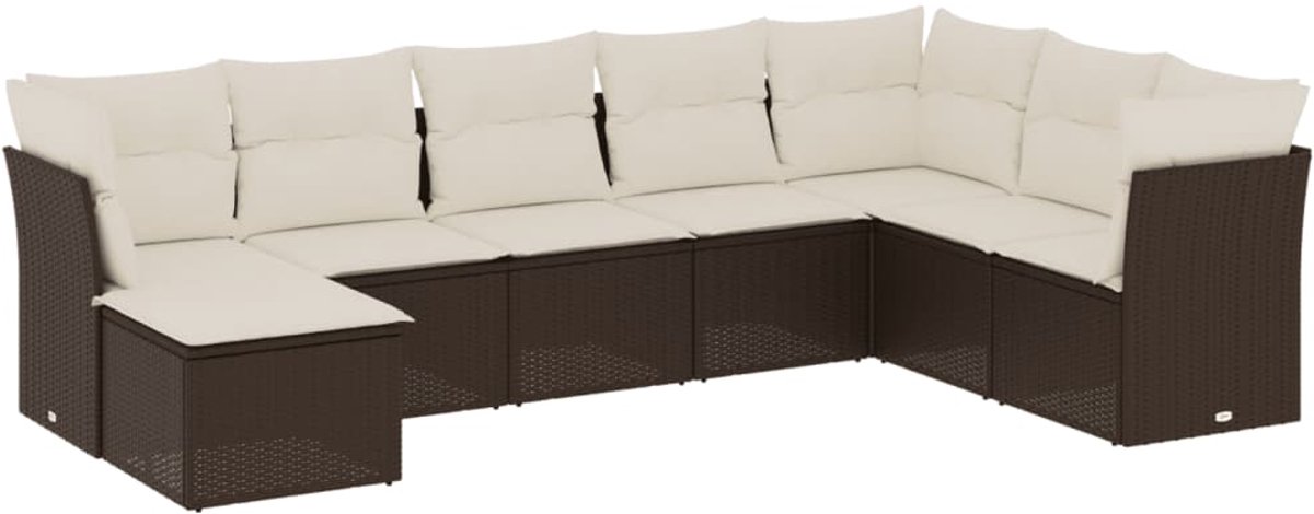 The Living Store 8-delige Loungeset met kussens poly rattan bruin - Loungebank - Lounge Set - Buitendrank - Tuinmeubels - Pe Rattan