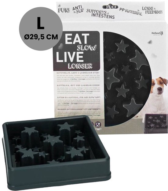 Eat Slow Live Longer Star Voerbak – Anti-schrok voerbak – Slowfeeder voor honden – Anti-slip – Grijs - 29.5 x 29.5 cm - L - Geschikt voor de kleine tot middelgrote hond