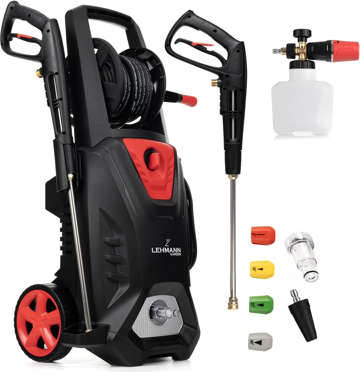 Professionele hogedrukreiniger 3000 W met inductiemotor en krachtige aanzuigfunctie - 492 l/h debiet, 12 meter slang, compacte oppervlakreiniger met accessoires