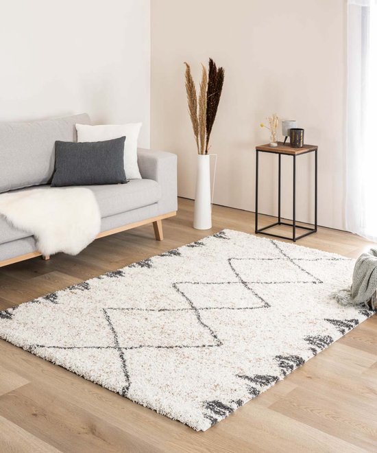 Tapis à poils longs berbère Artisan - blanc/gris 160x230 cm