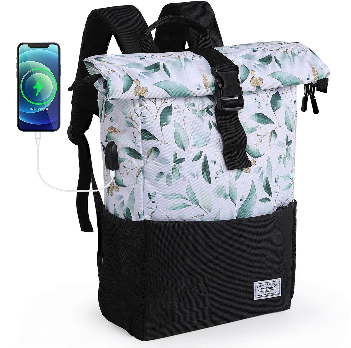 FASSIONA Rugzak - Rolltop Rugzak – Waterdicht, 25-40L, Laptopvak 15,6 inch, Externe USB-Poort, Ideaal voor Werk, Reizen & Outdoor