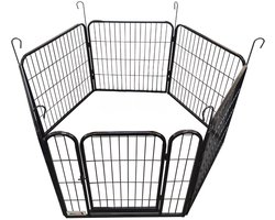 MaxxPet Puppyren - Hondenbench - Hondenren - Hondenkennel met 6 panelen - Staal - Ø 120cm x 100cm - Incl. Drinkbakje