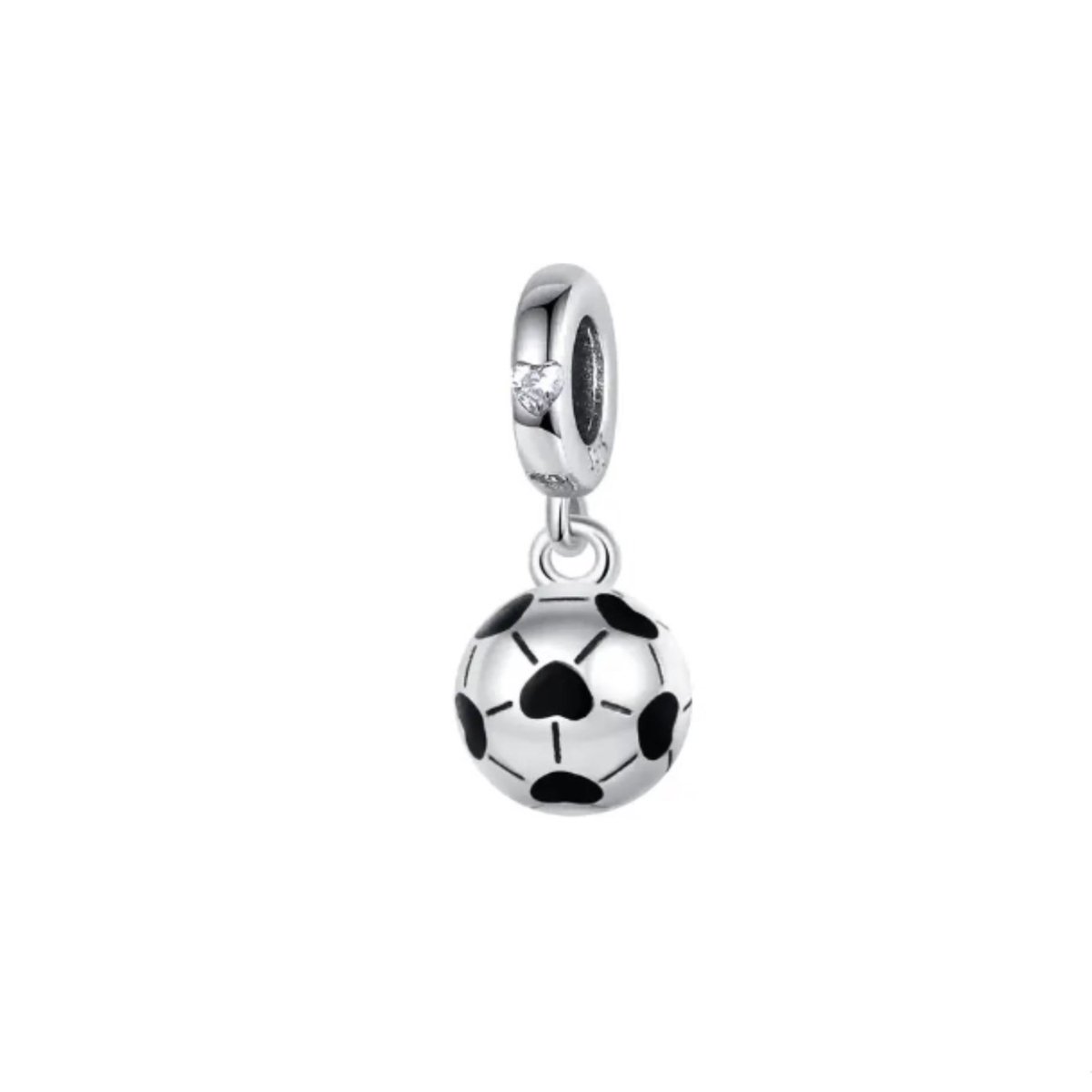 SportPresent® - Sportbedel - Voetbal - Handbal - Bal - Zirkonia - Hartje - Charm - Zilver - Zwart - 925 - Armband - Schoen - Kraal - Sportbedel - Sport - Ketting - BedelArmband - Teamkado