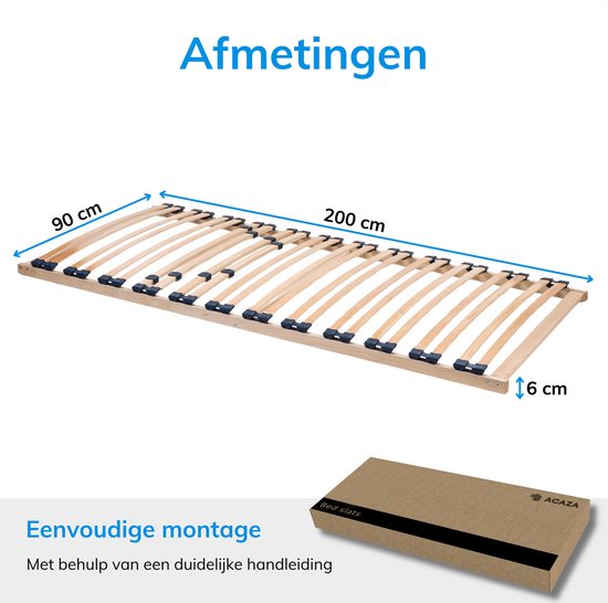 ACAZA Lattenbodem - OPTIMAAL comfort - 24 Luxe Latten - Lattenbodem 90 x 200 cm - Bedbodem - Beukenhout