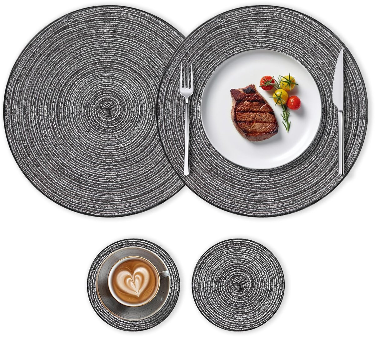 My Ninki ® Set van Vier Stijlvolle Grijze Placemats en Onderzetters voor Elke Tafelgelegenheid