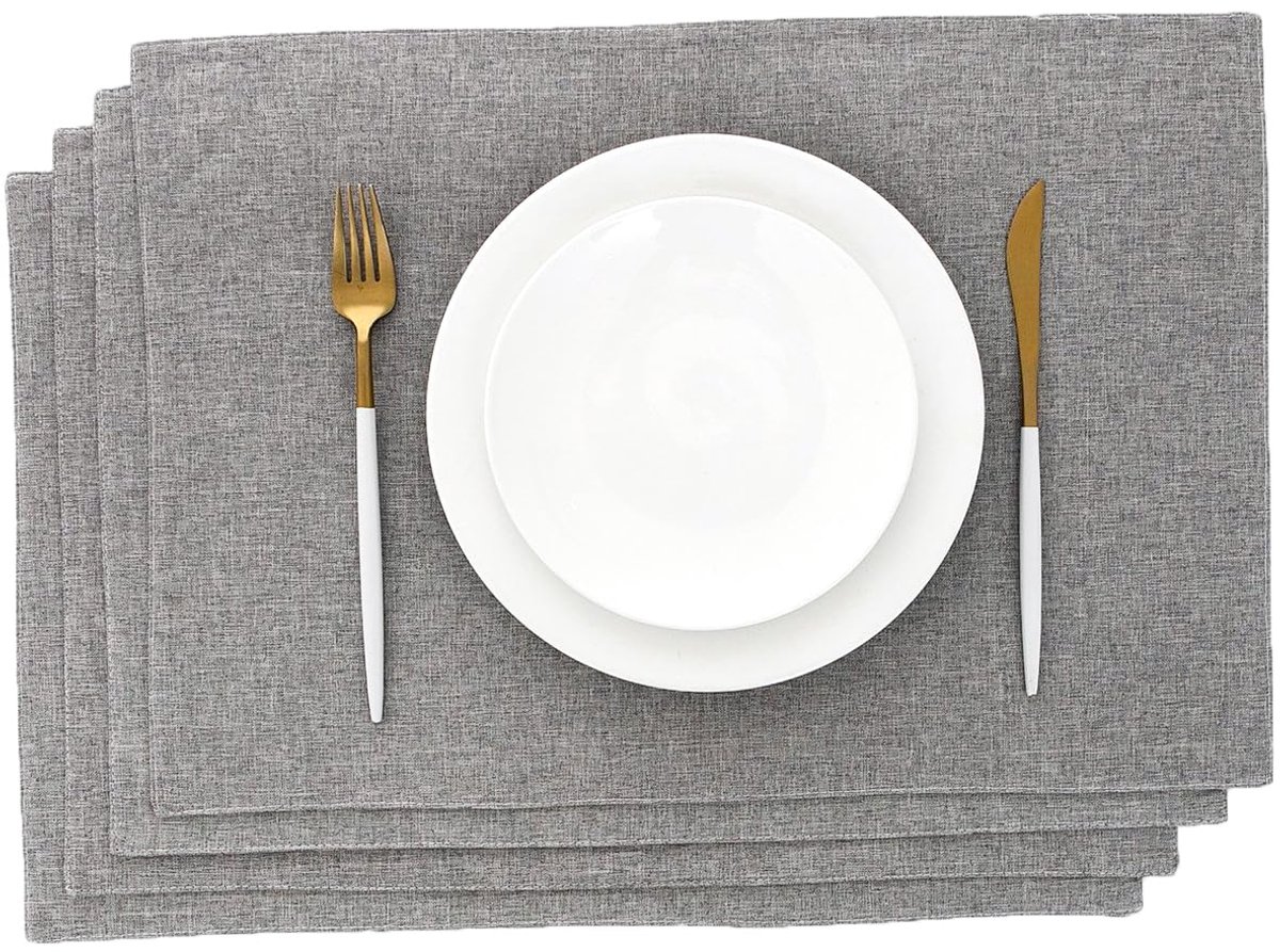 My Ninki ® Stijlvolle Grijze Polyester Placemats Set van 4, Wasbaar en Onderhoudsvriendelijk, 33 x 48 cm