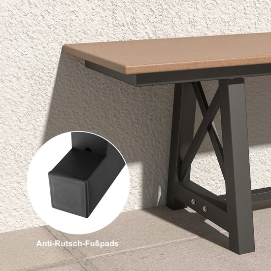 COSTWAY 2-zits Tuinbank Van HDPE – Weerbestendig, 300 Kg Belastbaar, Zonder Rugleuning, Bruin, 120x36x40,5 Cm