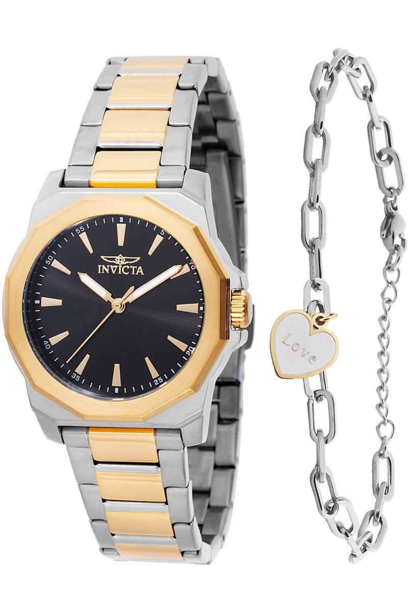 Invicta Speedway 48578 Dames Horloge - Waterdicht - Analoog - Quartz Uurwerk - Roestvrij Staal met zwarte Wijzerplaat - 34mm