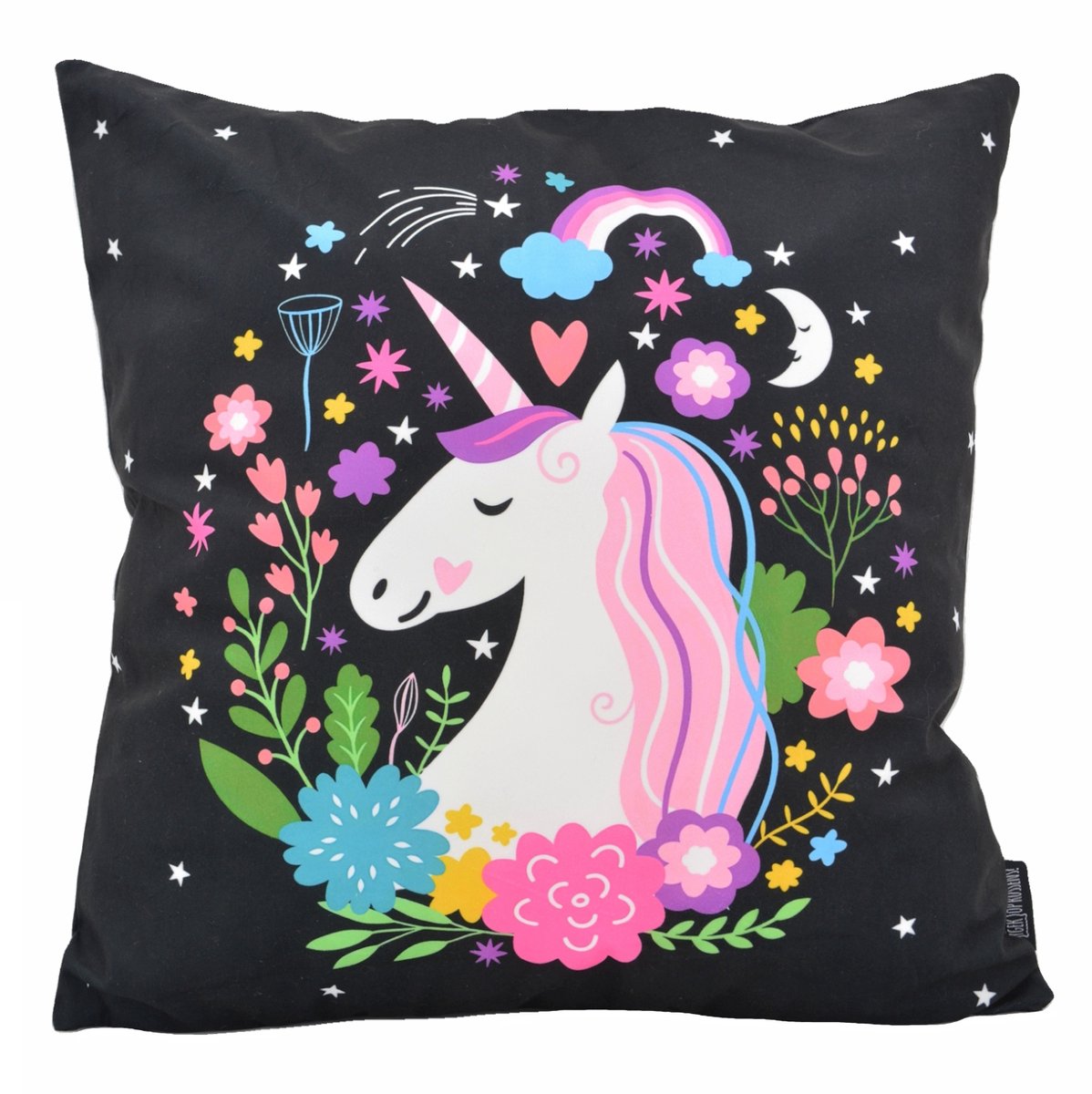 Gek op Kussens! Unicorn / Eenhoorn #1 Kussenhoes | 45 x 45 cm | Katoen/Polyester zwart