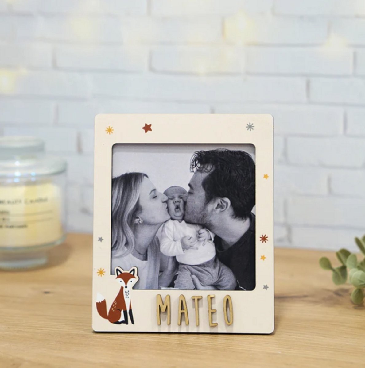 Vintiun - Gepersonaliseerde foto frame - Vos thema - Hout - 10x10 - Kinderkamer decoratie