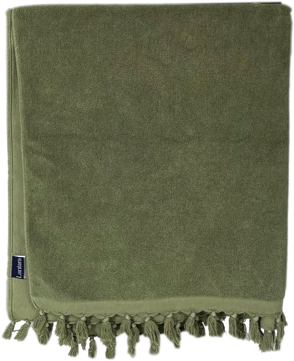 Lantara Hamamdoek met Badstof - Khaki groen - 90x190cm -