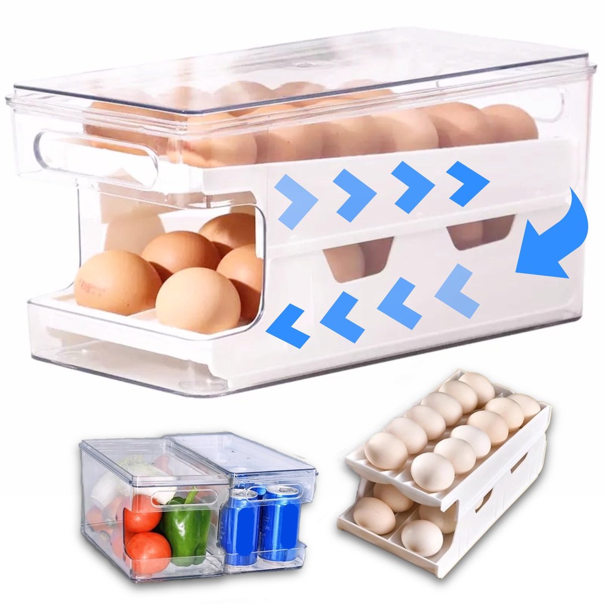My Ninki ® Ruimtebesparende Eierhouder met Automatische Rolfunctie voor Keuken en Koelkast, 24 Eieren Capaciteit