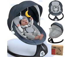 Elektrische Wipstoel | Schommelstoel baby- INCL dinerbord- Relax Met Kap & Speelboog- met Timer Afstandsbediening Bluetoothmusic - 5 Zwenksnelheden en 3 Zitposities - Babyschommel - Donkergrijs-KHIDO-