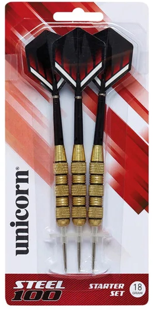 Unicorn Dartpijlen Starter Set |Premium Brass Pijlen - Steeltip - Inclusief Dart Flights |Coated Messing Darts |Geavanceerde dart-technologie |Perfect platform |Gecoate dartpunt voor maximale grip| GOLD |STEEL 100| 18g| 16CM |3X Pijlen van Unicorn — afbeelding 2
