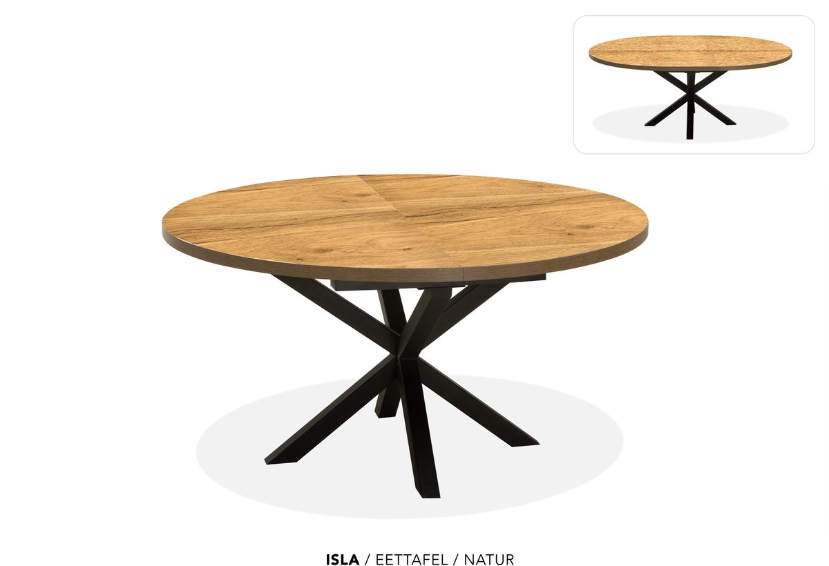 Maxfurn - Ronde uitschuiftafel 120/160 | Zeer krasvast | Kleur: Natuurlijk eiken