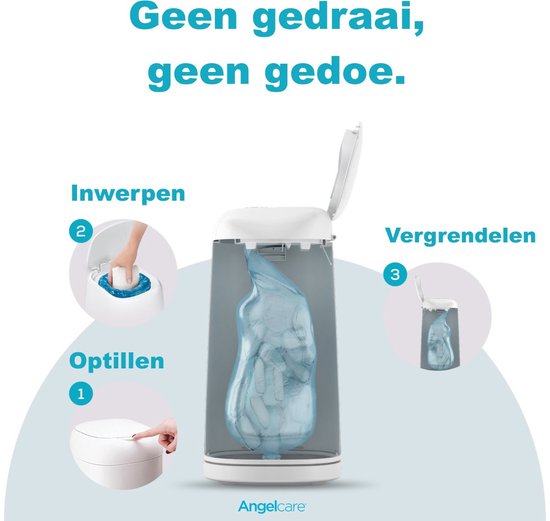 Angelcare Dress Up - Wit Luieremmer - Met OdourSeal™ Technologie & Navulcassette - Personaliseerbaar met Hoezen