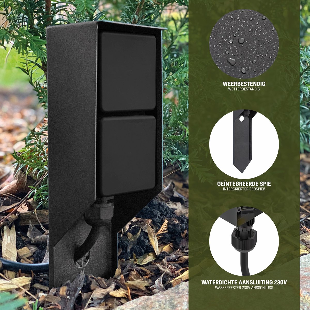 Buitenstopcontact Waterdicht met Sensor - 2 Stopcontacten - Aluminium Buitenstopcontact Waterdicht met Sensor - 2 Stopcontacten - Aluminium