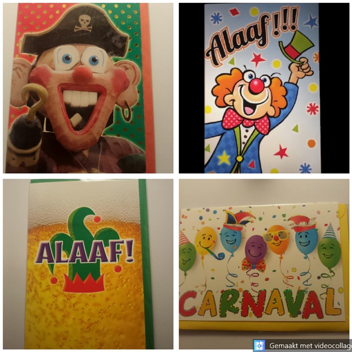 4 Luxe Wenskaarten Carnaval - Alaaf - Vastelaovend Wenskaart - Touche Cards - Paperclip - Art of Cards - Met Envelop - 11.7x16.5cm