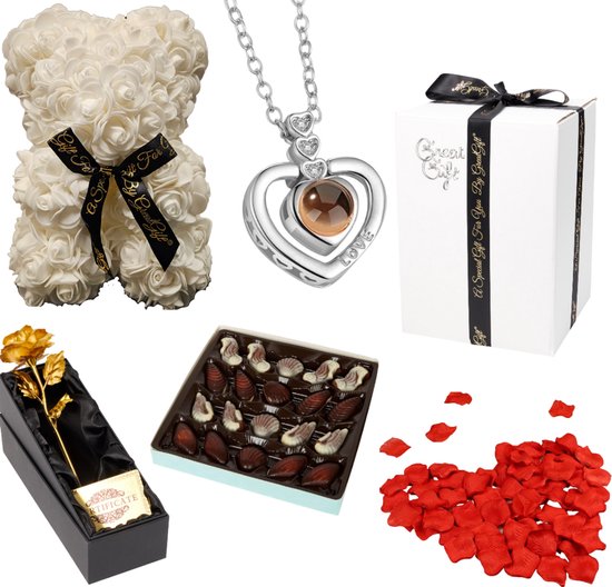 Romantisch Cadeau Pakket - Liefdes Cadeau2025 - GreatGift - Witte beer - Luxe cadeau Voor vrouw - Liefde - Valentijn - Trouwen - Verjaardag - Geschenk Box - Cadeau -Love Box -Cadeau Box Met Romantische Cadeaus Voor Haar