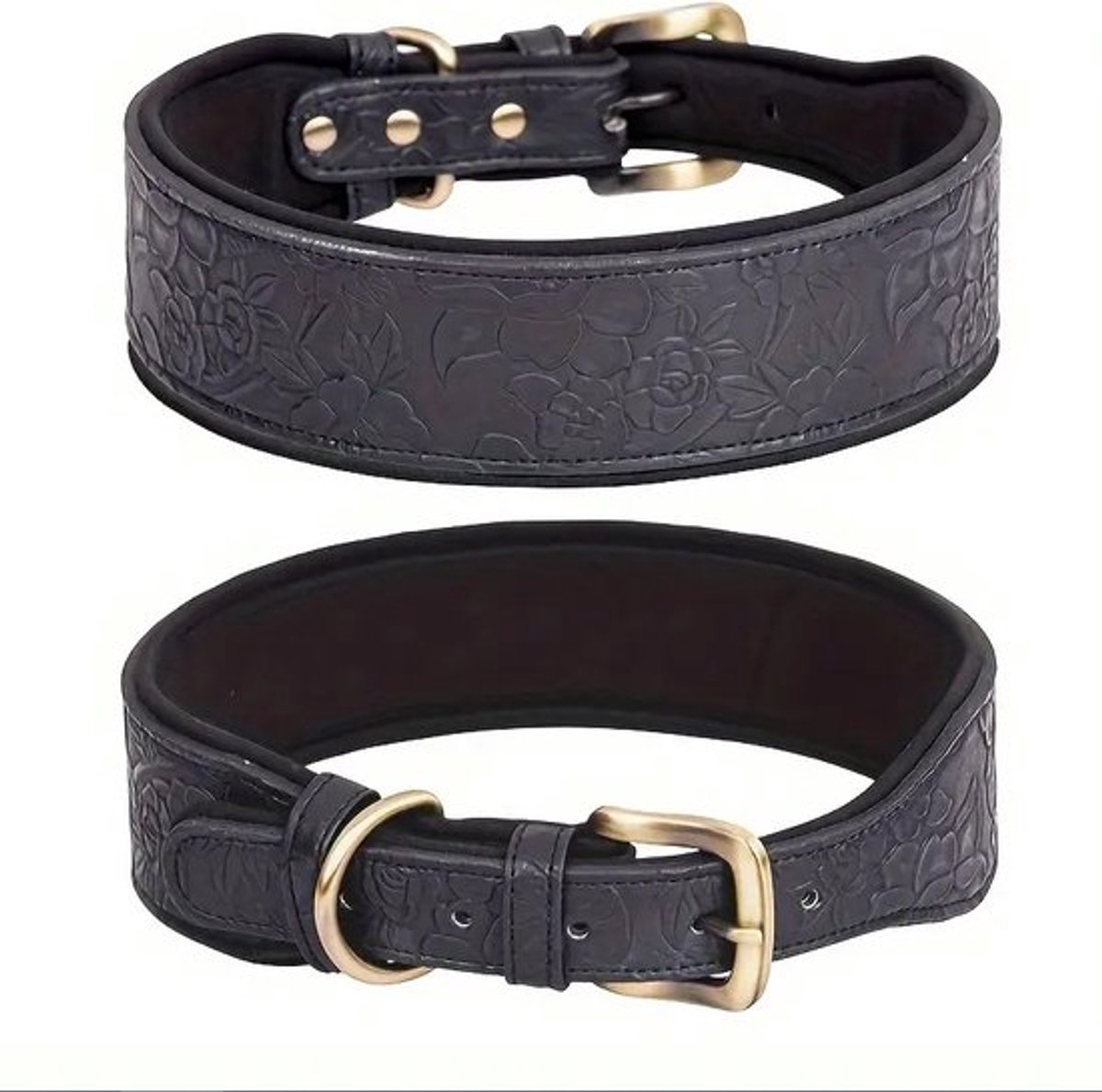 Honden halsband Leer - Luxe Honden Halsband Leer - Zwart maat L - Zwarte halsband hond leer - Petshop Seven