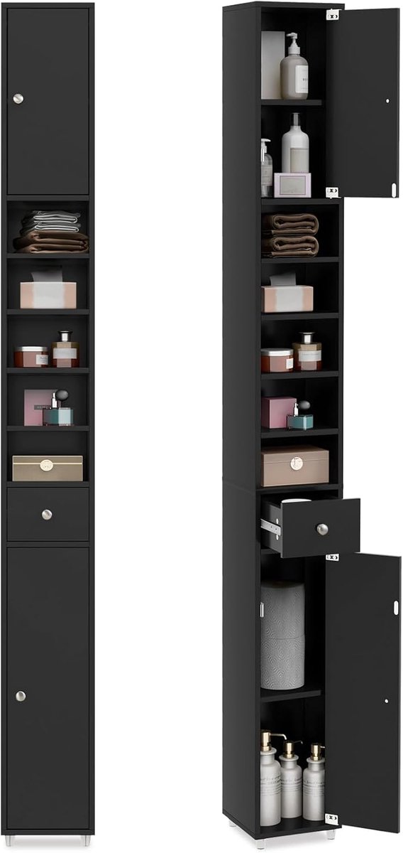 Saniclass Chaci Hoge Kast - 140x35x27cm - 2 deuren - mat zwart - 85589