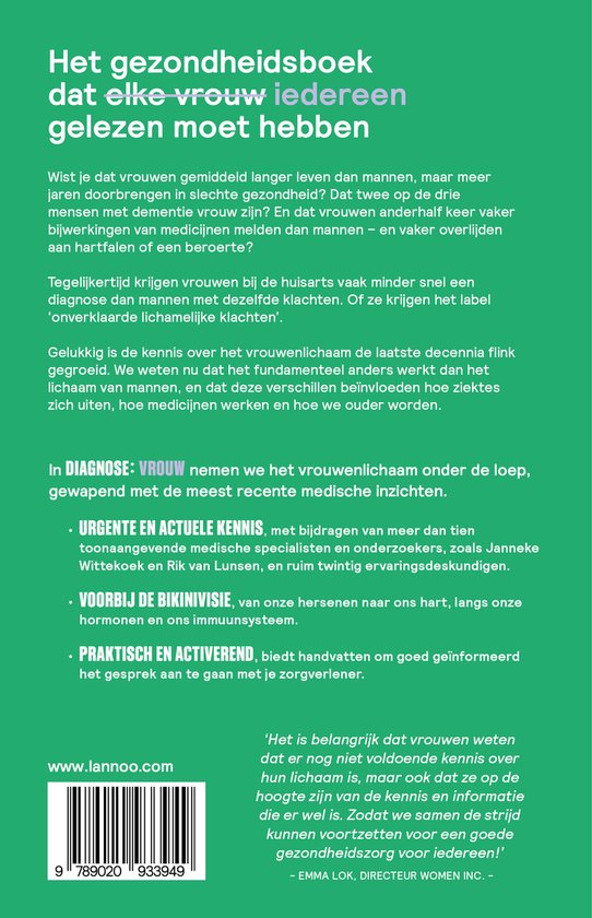Boekomslag met de titel 'Het gezondheidsboek dat elke vrouw iedereen gelezen moet hebben'.