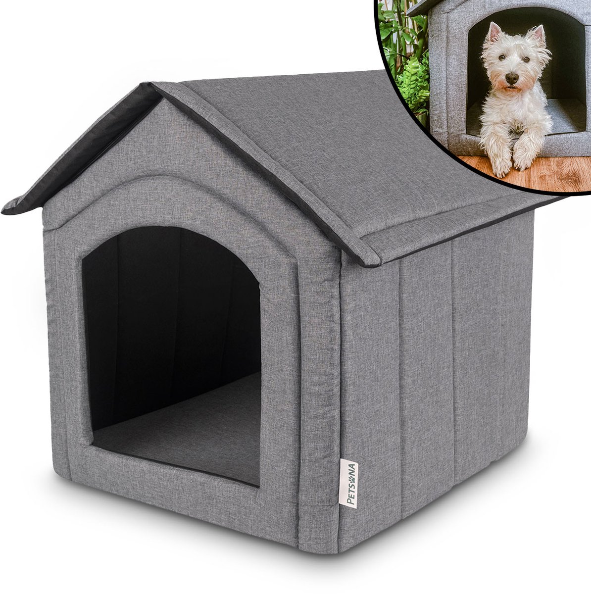 Petsona Hondengrot XL 56x60x61 cm - Kattenbed - Hondenkussen waterafstotend - Hondenhuis binnen - Hondenmand - Grijs
