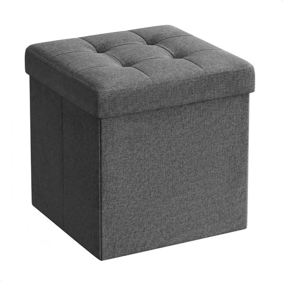 ACAZA Poef - Opbergbox - Grijs - 30 x 30 x 30 cm - Poef met opbergruimte - Opbouwbare Poef - MDF - Pouf - Poefs - Hockers en Poefen - Opbergbox Kinderen - Hocker met Opbergruimte