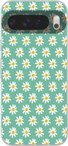 Telefoonhoesje Geschikt voor Google Pixel 9 Pro XL hoesje - Madeliefjes - Patroon - Groen - Bloemen - Siliconen Telefoonhoesje Telefoonhoesje
