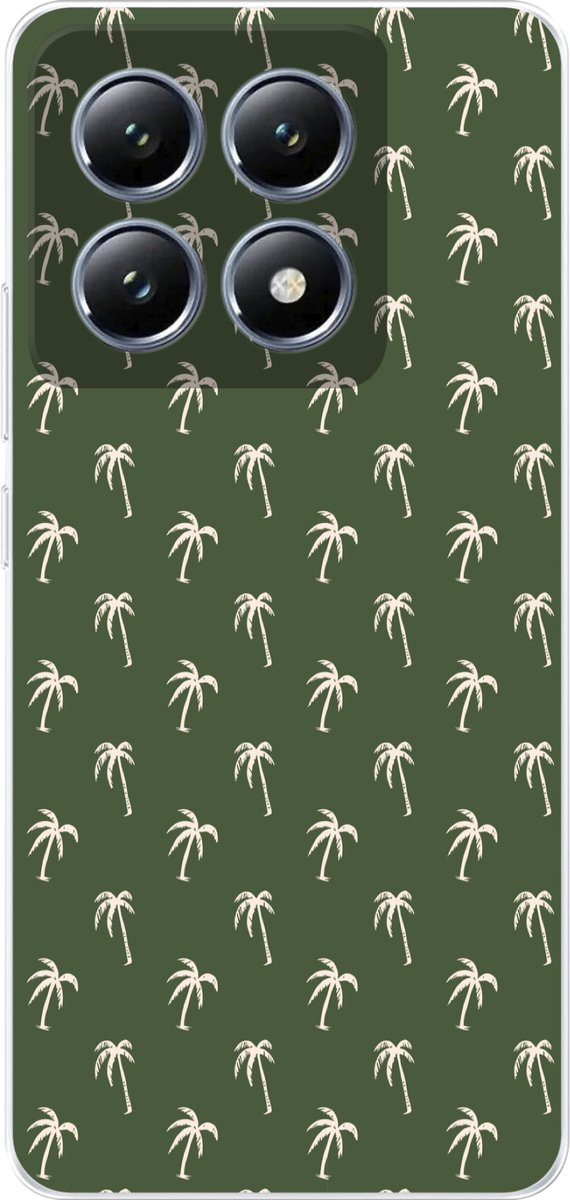 Telefoonhoesje Geschikt voor Xiaomi 14T hoesje - Palmboom patroon - Groen - Beige - Zomer - Siliconen Telefoonhoesje Telefoonhoesje