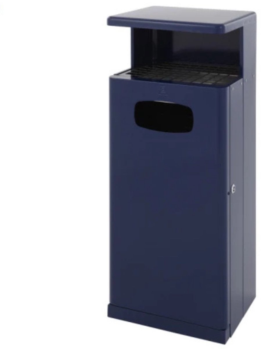 Buiten Afvalbak met Asbak en Deksel/ Sigarettenbak/ As-afvalbak/As-papierbak/Buitenasbak/ Sigaretten en afvalbak/ Roestvrij staal/ Voor drukbezochte plaatsen/Extra stevig/Kleur blauw