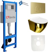 Ensemble WC complet avec réservoir encastré LAVITA® LAV 101 - WC encastré WC suspendu WC suspendu SOFI SLIM GOLD WHITE - Plaque de commande 200.4.5 Gold - Élément pré-encastré pour WC 40 cm - Système d'installation