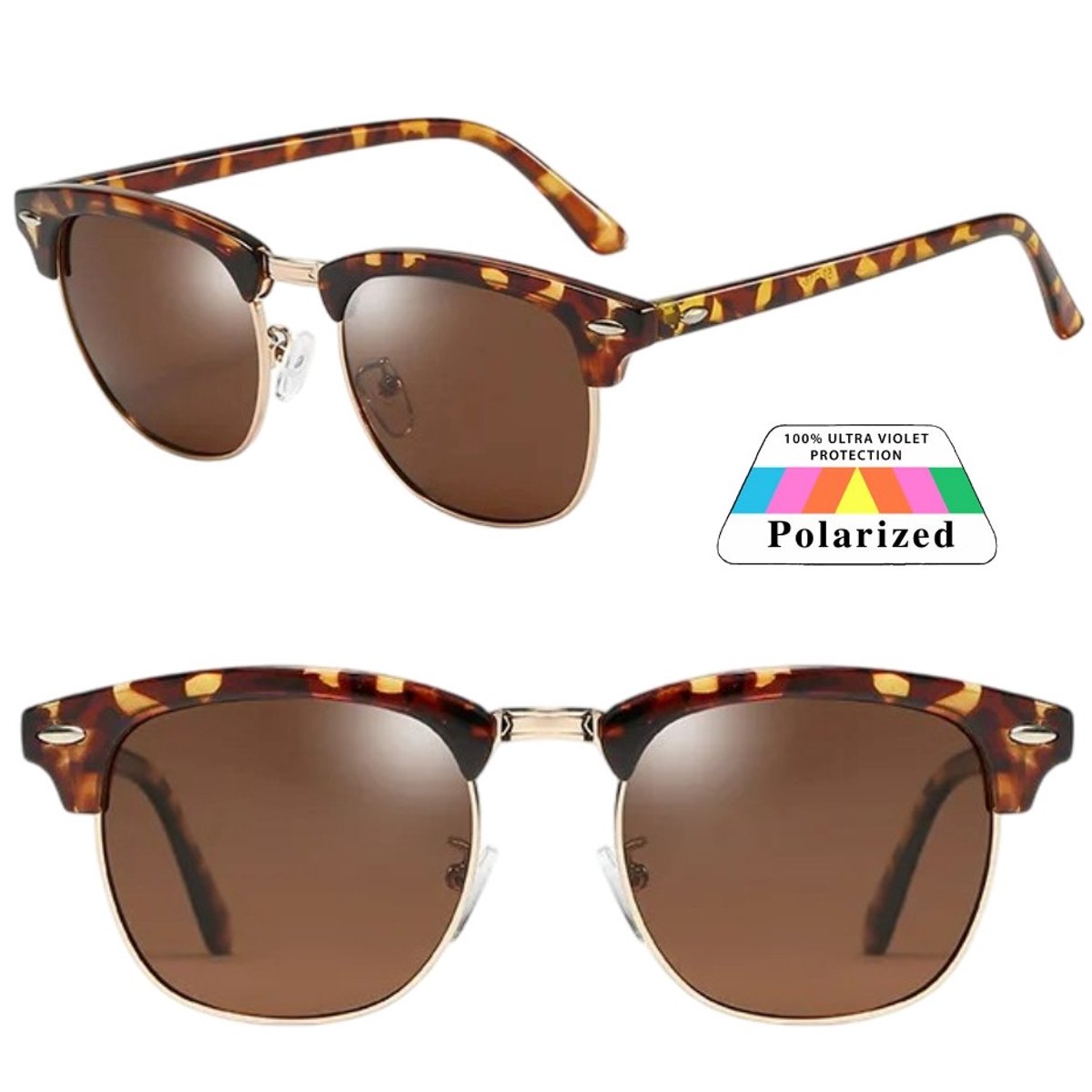 Fako Sunglasses® - Club Style Zonnebril - Polariserend - Dames - Heren - Luipaard/Goud - Bruin