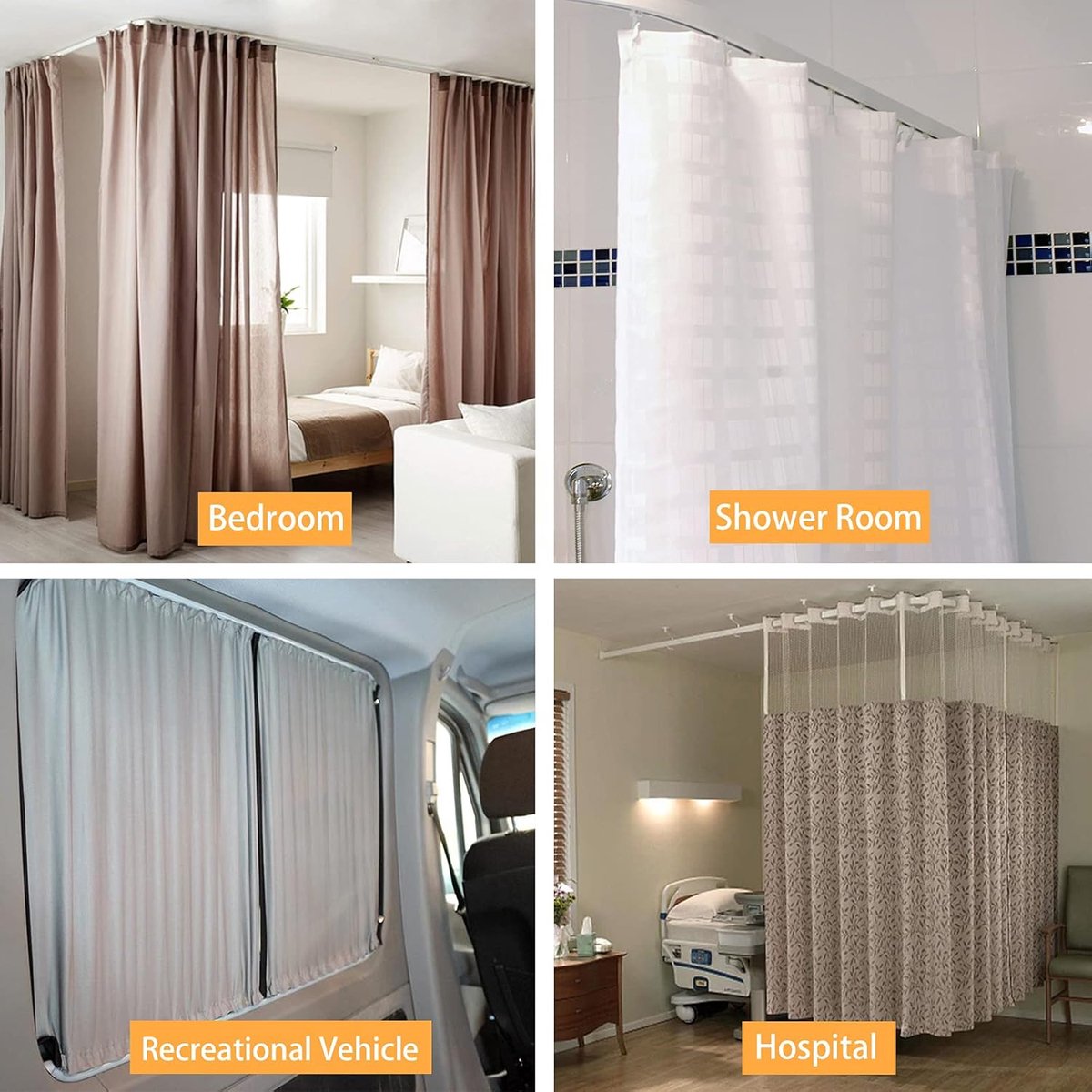 Candala Gordijnrail, plafond, flexibel, gebogen, met demprollen, buigbaar, voor douche, erker, camper, kamerverdeler, 7 m