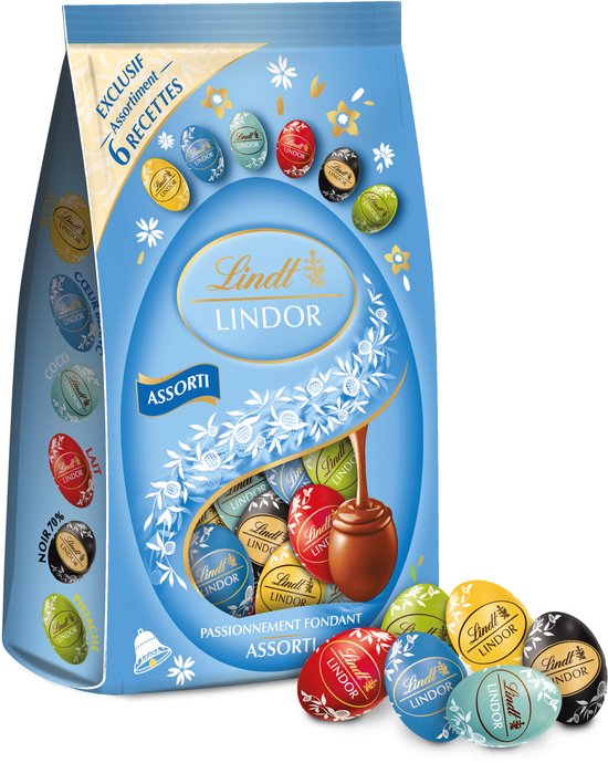 Lindt LINDOR chocolade Paaseitjes gemengd 350 gram - Pistache, Witte chocolade, Melkchocolade, Pure Chocolade, Kokos chocolade - Pasen