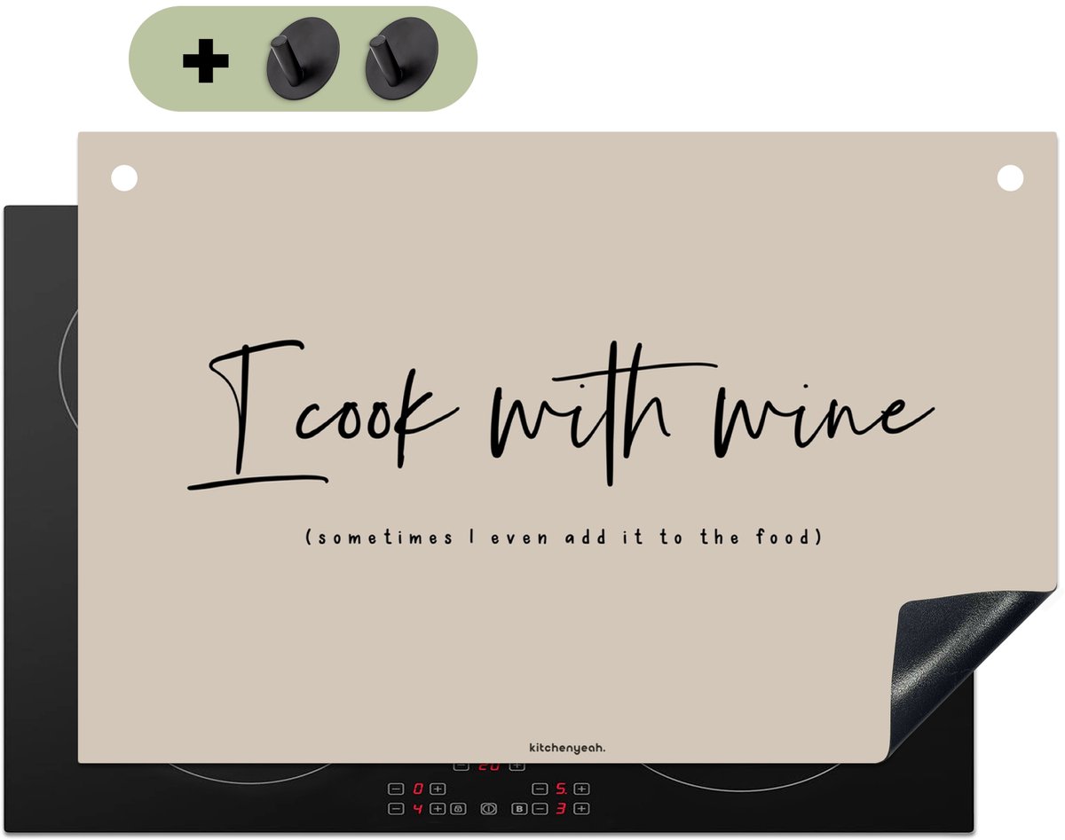 KitchenYeah® Inductie beschermer 83x52 cm - Beige - Quote - I cook with wine - Kookplaataccessoires - Afdekplaat voor kookplaat & Spatscherm achterwand - Inductiebeschermer - Inductiemat - Inductieplaat mat - Keuken decoratie