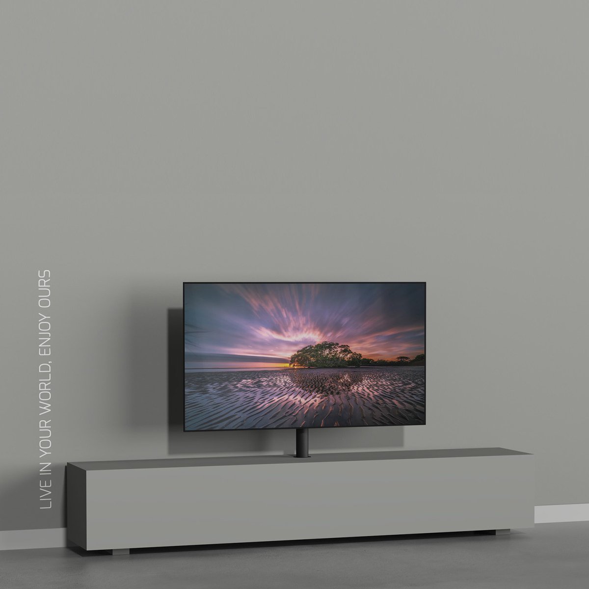 Cavus Mount 60B - Tv Meubel Inbouw Set - Ø 60 mm Kolom trendy Zwart Staal & VESA 300x300 Montageplaat