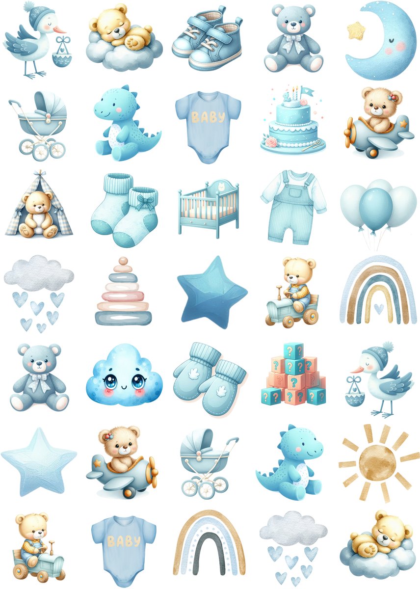 Baby Jongen Stickers - 3 Stickervellen - 105 Baby Stickers - Geboortekaartje Jongen — afbeelding 2