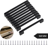 KAIA - Handgrepen Keukenkastjes - Kastgrepen - Set van 10 - Hartafstand 160 mm - Aluminium - Afgerond - Mat Zwart