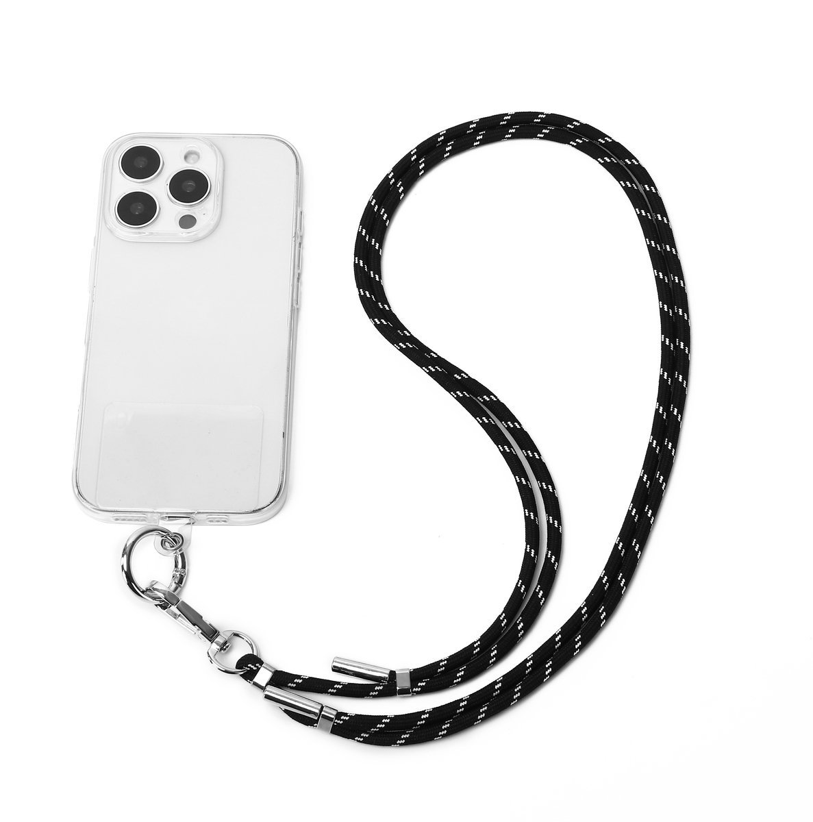Eleganci® - Telefoonkoord Universeel - Telefoonkoorden Verstelbaar - Universeel Telefoon Koord Polyester - Telefoonketting Universeel - verstelbaar afneembaar koord voor mobiele telefoon - Zwart/ Wit