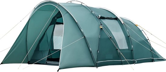 your GEAR Tivano koepeltent voor 3 of 5 personen, campingtent met woonruimte en ramen, UV 50 zonwering, donkere slaapcabine, blauwgrijs, versie van 5 personen, met stahoogte en zijingang