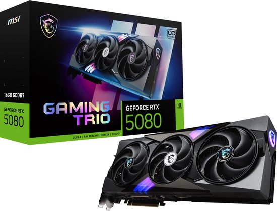 MSI NVIDIA GeForce RTX 5080 16 GB GAMING TRIO OC BLACK - Videokaart - 16GB - GDDR7 - PCIe 5.0 - 1x HDMI 2.1b - 3x DisplayPort 2.1a