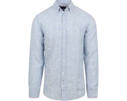 Suitable Overhemd Linnen Streep Lichtblauw - Maat XXL - Heren - Casual Shirt