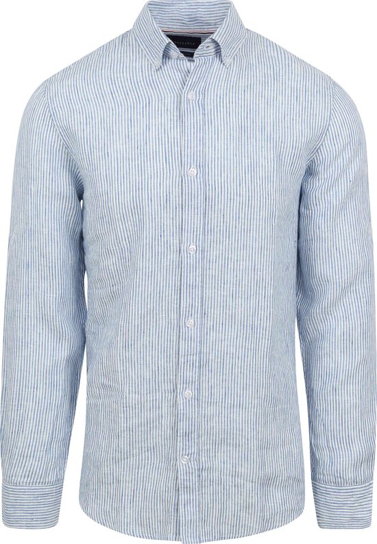 Suitable Overhemd Linnen Streep Lichtblauw - Maat XXL - Heren - Casual Shirt