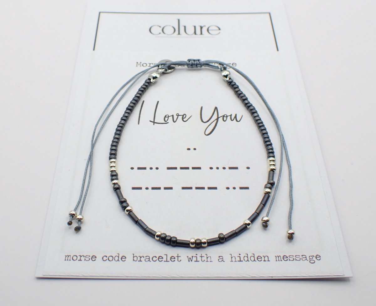 Colure® morse code armband glanzendgrijs I Love You