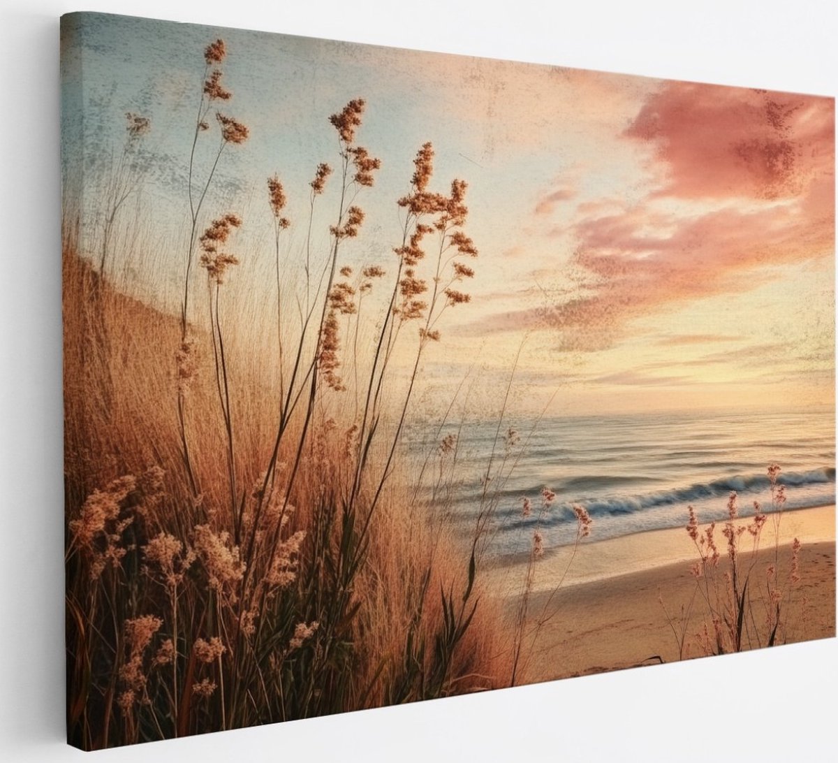 Saammp Canvas Schilderij - Vintage - strand - Zee - 30x20 - Foto op canvas - Wanddecoratie - muurdecoratie Woonkamer - Slaapkamer decoratie - Canvas Print Multicolor
