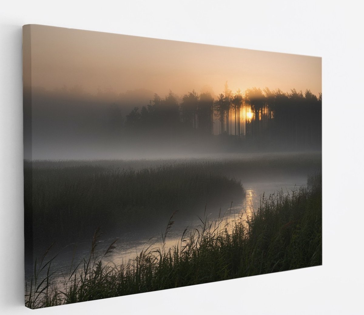 Saammp Canvas Schilderij - Nederland - Sloot - Zonsondergang - Landschap - Natuur - 60x40 - Foto op canvas - Wanddecoratie - Muurdecoratie Woonkamer - Slaapkamer decoratie - Canvas Print Multicolor