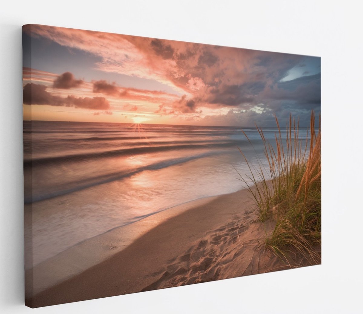 Saammp Canvas Schilderij - Strand En Zee Vanuit de duinen - 60x40 - Foto op canvas - Wanddecoratie - muurdecoratie Woonkamer - Slaapkamer decoratie - Canvas Print Multicolor
