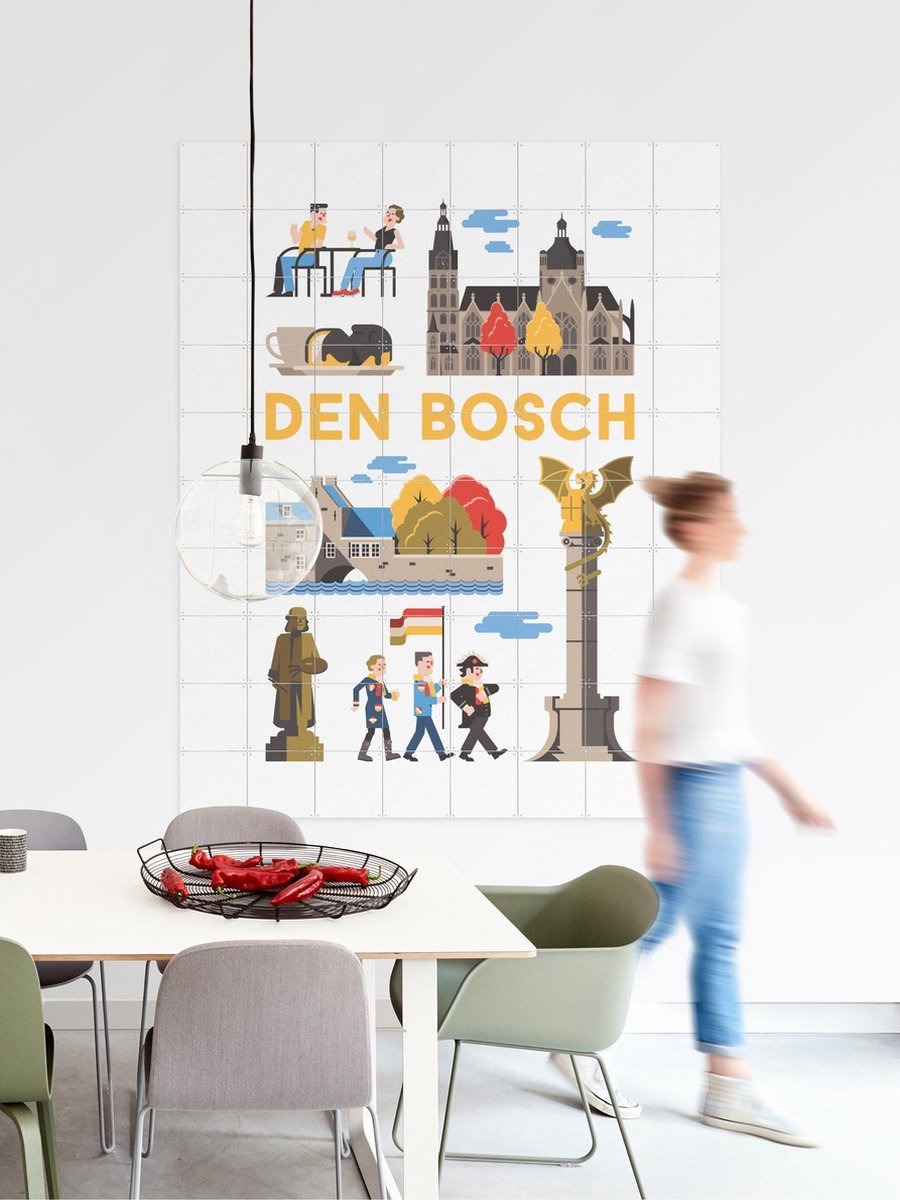 IXXI Den Bosch, Jochem Coenen & Kunst in Kaart - 80 x 100 cm - Gratis ophangtool - Grote wanddecoratie en posters - Grafisch Ontwerp, Speels